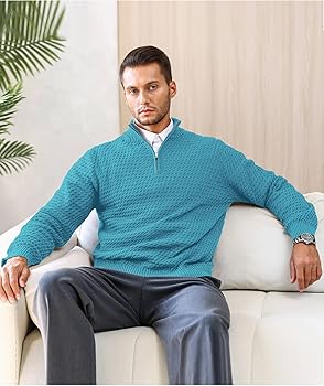 KAVIANA Men's Quarter-Zip Sweater Textured-Knit Mock Neck Pullover